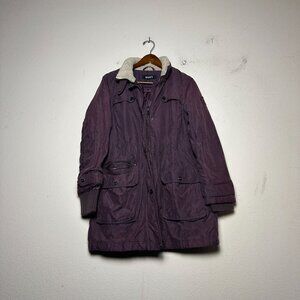 DKNY Coat Jacket Women S Purple Sherpa Lined Full Zip Heavy Outerwear Faux Fur